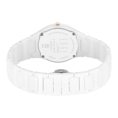 Titan Edge Ceramic Quartz in Arctic White with Diamonds and Rich Mother Of Pearl Dial Watch for Women