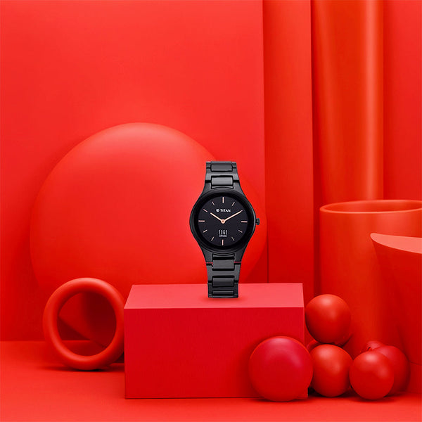 Titan Edge Ceramic Black Dial Analog Ceramic Strap watch for Women