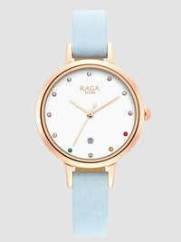 Titan Raga Viva Quartz Analog with Date White Dial Women Watch With Leather Strap