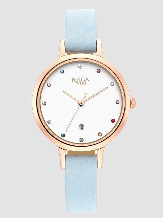 Titan Raga Viva Quartz Analog with Date White Dial Women Watch With Leather Strap