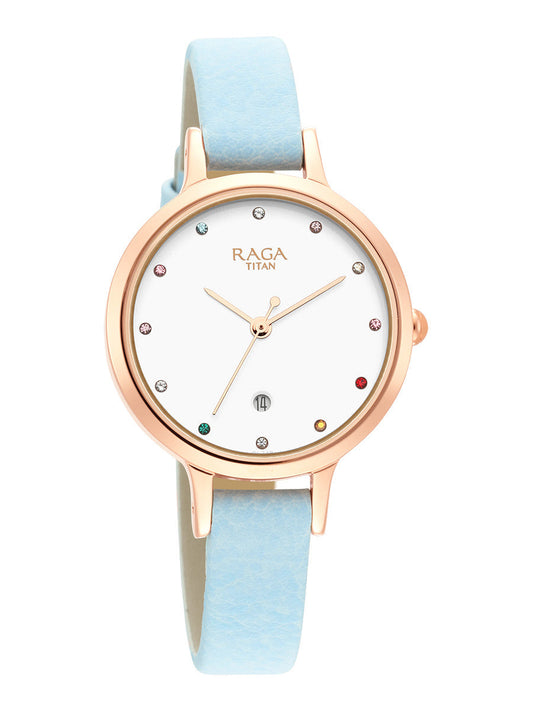 Titan Raga Viva Quartz Analog with Date White Dial Women Watch With Leather Strap