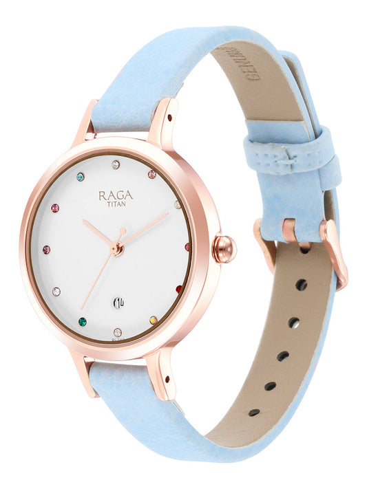 Titan Raga Viva Quartz Analog with Date White Dial Women Watch With Leather Strap