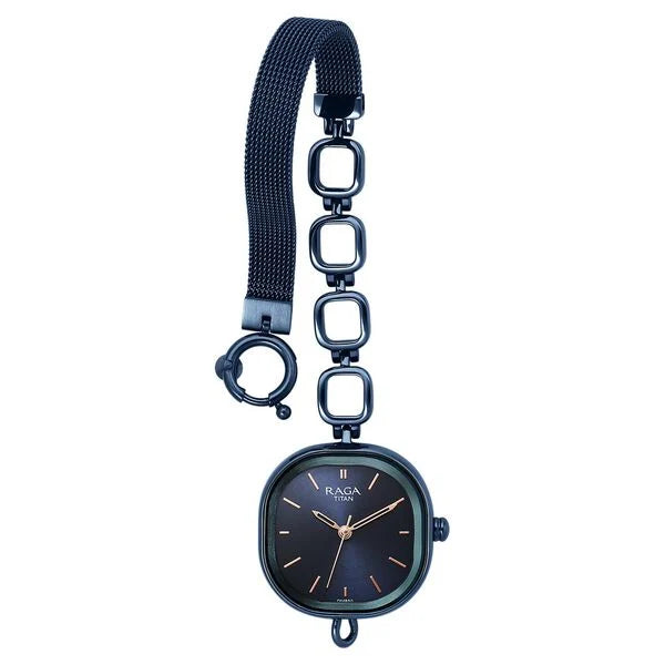 Titan Raga Blue Rectangular Dial Metal Strap Analog Watch for Women