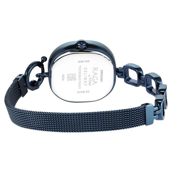 Titan Raga Blue Rectangular Dial Metal Strap Analog Watch for Women