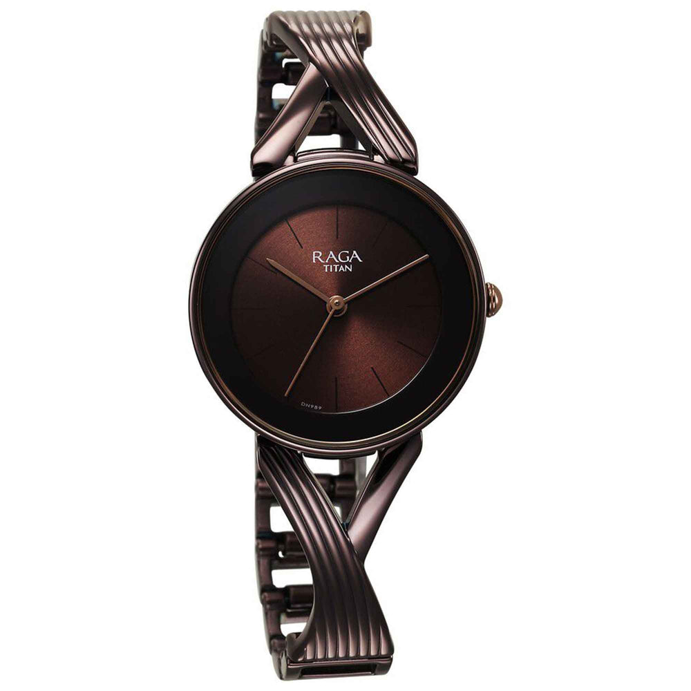 Titan Raga Chic Quartz Analog Brown Dial Metal Strap Watch for Women