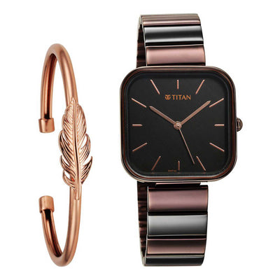 Titan Purple Stackables Quartz Analog Black Dial Two Toned Stainless Steel Strap Watch For Women