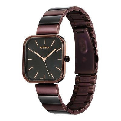 Titan Purple Stackables Quartz Analog Black Dial Two Toned Stainless Steel Strap Watch For Women