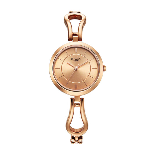 Titan Raga Quartz Analog Rose Gold Dial Rose Gold Metal Strap Watch For Women