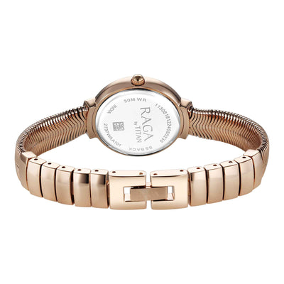 Titan Raga Mother of Pearl Dial Rose Gold Metal Strap Analog Watch for Women