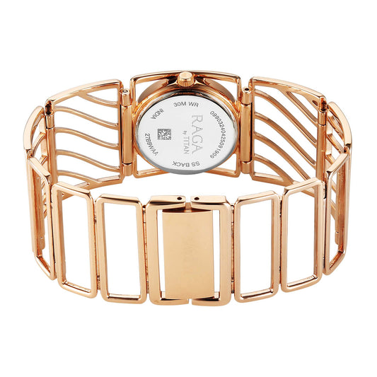 Titan Raga White Mother of Pearl Special Dial Rose Gold Metal Analog Watch for Women