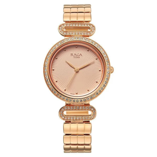 Titan Raga Rose Gold Dial Metal Strap Analog Watch For Women