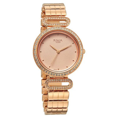 Titan Raga Rose Gold Dial Metal Strap Analog Watch For Women