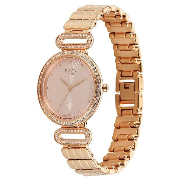 Titan Raga Rose Gold Dial Metal Strap Analog Watch For Women