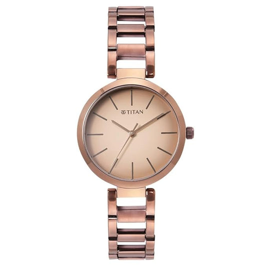 Titan Purple Brown Dial Stainless Steel Analog Watch for Women