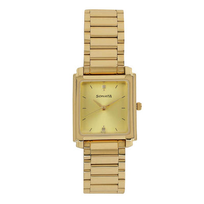 Sonata Quartz Analog Champagne Dial Metal Strap Watch for Men