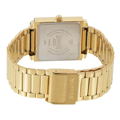 Sonata Quartz Analog Champagne Dial Metal Strap Watch for Men