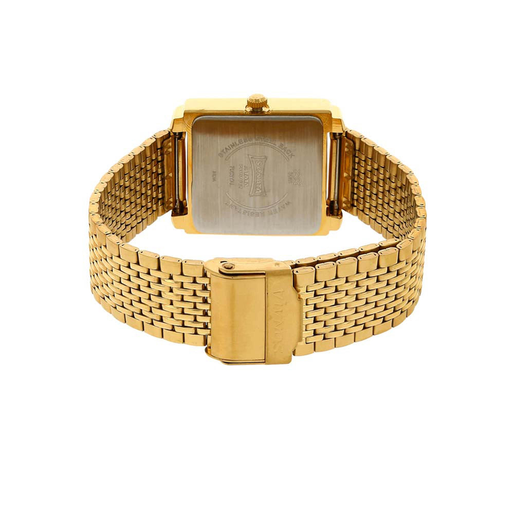 Sonata Quartz Analog with Day and Date Champagne Dial Stainless Steel Strap Watch for Men