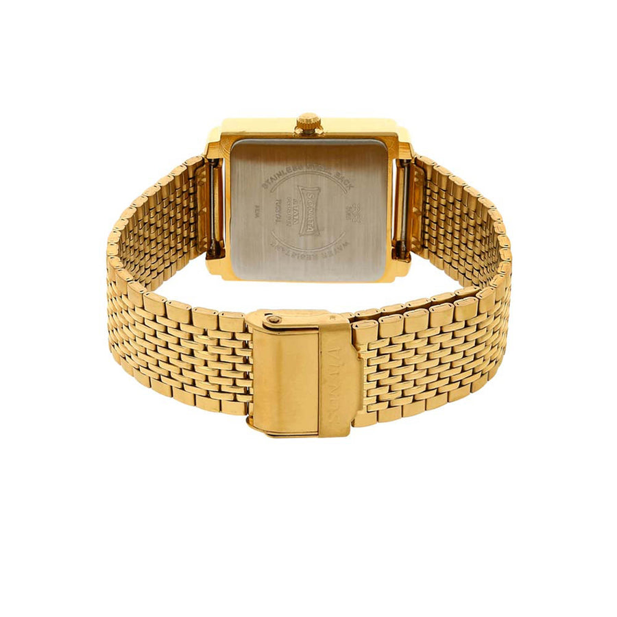 Sonata Quartz Analog with Day and Date Champagne Dial Stainless Steel Strap Watch for Men