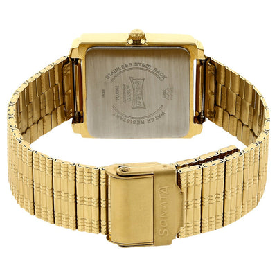 Sonata Quartz Analog with Day and Date Champagne Dial Stainless Steel Strap Watch for Men