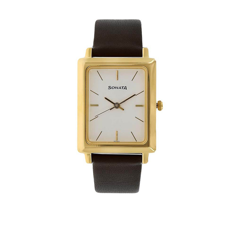 Sonata Quartz Analog White Dial Leather Strap Watch for Men