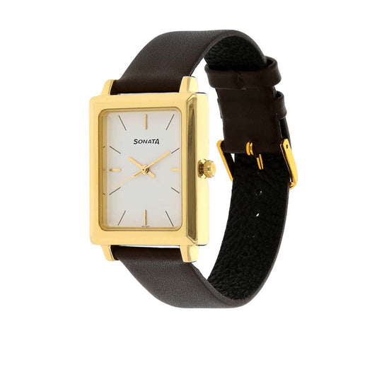 Sonata Quartz Analog White Dial Leather Strap Watch for Men