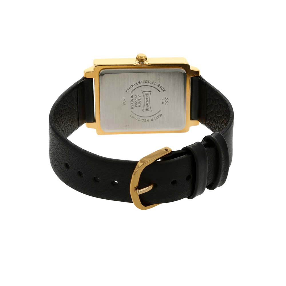 Sonata Quartz Analog with Day and Date Champagne Dial Leather Strap Watch for Men