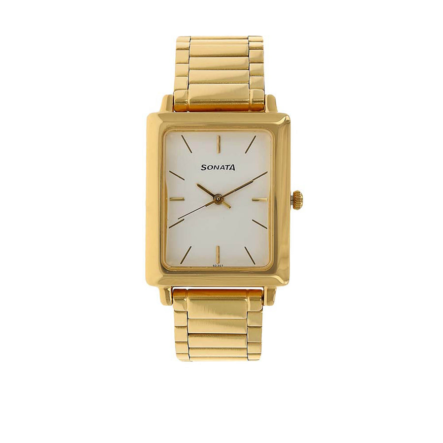 Sonata Quartz Analog White Dial Stainless Steel Strap Watch for Men