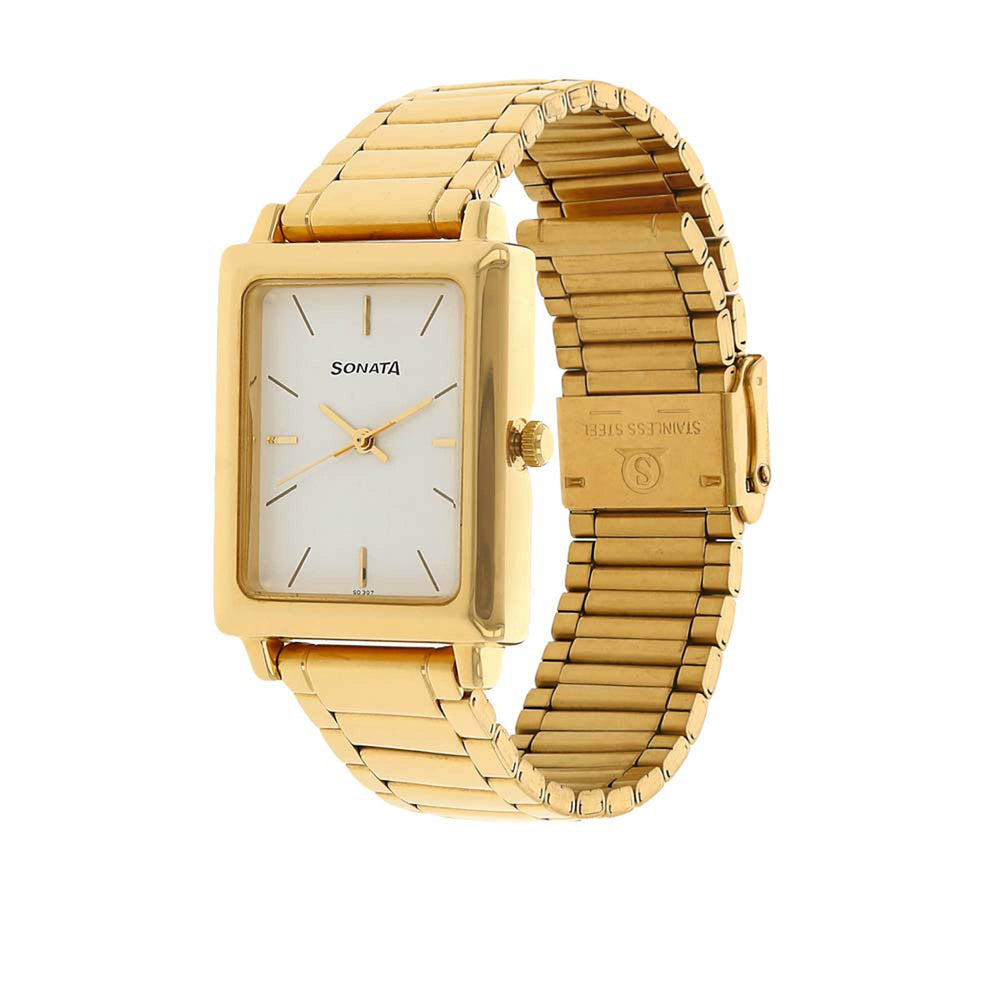 Sonata Quartz Analog White Dial Stainless Steel Strap Watch for Men