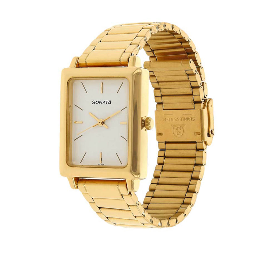 Sonata Quartz Analog White Dial Stainless Steel Strap Watch for Men
