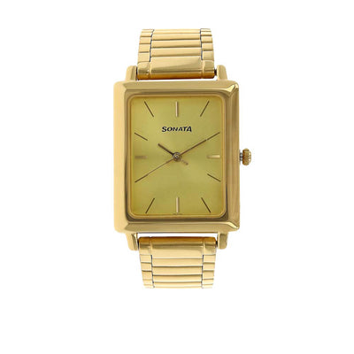 Sonata Quartz Analog Champagne Dial Stainless Steel Strap Watch for Men
