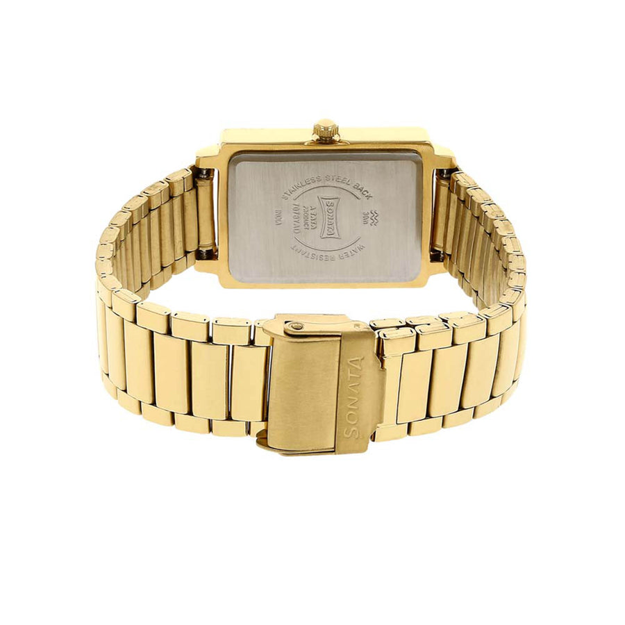 Sonata Quartz Analog Champagne Dial Stainless Steel Strap Watch for Men