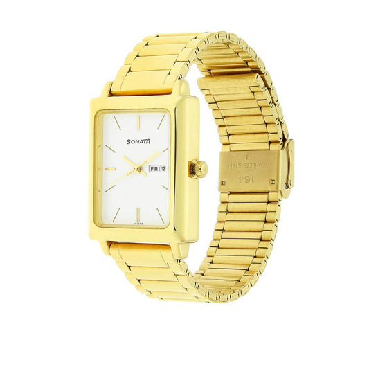 Sonata Quartz Analog with Day and Date White Dial Stainless Steel Strap Watch for Men