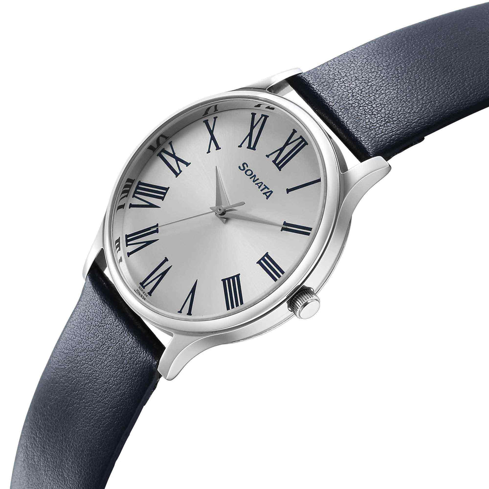 Sonata Aspire Quartz Analog Silver Dial Leather Strap Watch for Men