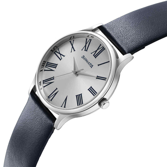 Sonata Aspire Quartz Analog Silver Dial Leather Strap Watch for Men