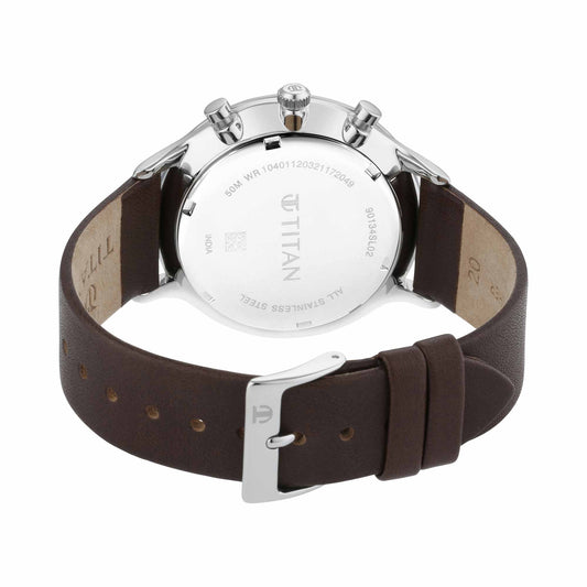 Titan Quartz Multifunction Brown Dial Leather Strap Watch for Men