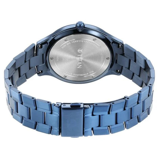 Titan Classique Slimline Blue Dial Quartz Analog with Date Stainless Steel Strap watch for Men
