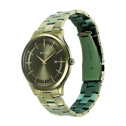 Titan Classique Slimline Green Dial Stainless Steel Strap Watch