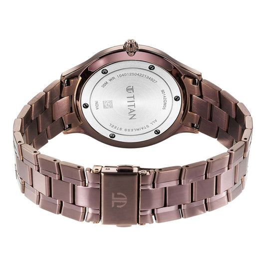Titan Classique Slimline Brown Dial Analog with Day and Date Stainless Steel Strap Watch for Men