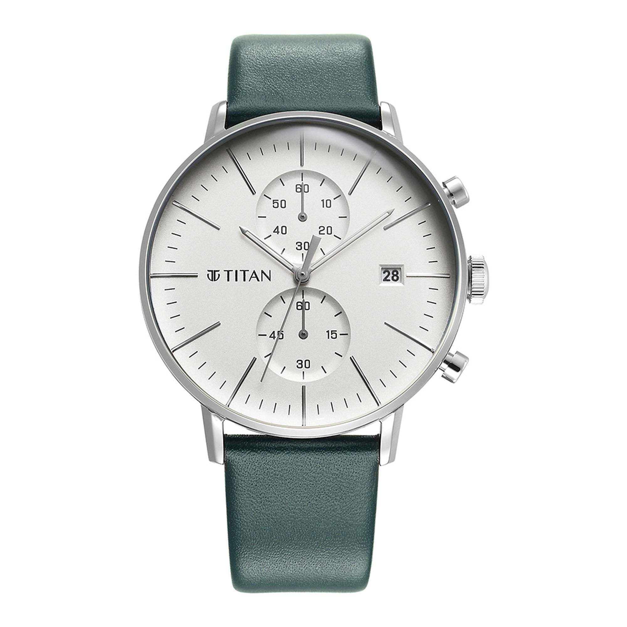 Titan Quartz Chronograph Silver Dial Leather Strap Watch for Men