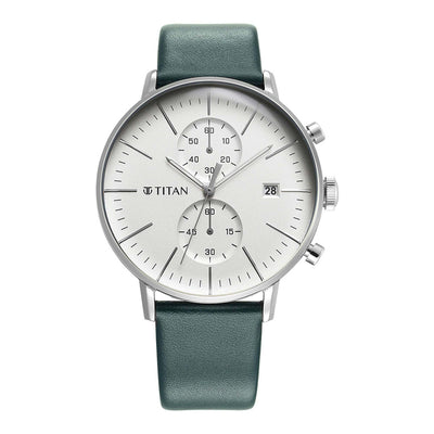 Titan Quartz Chronograph Silver Dial Leather Strap Watch for Men