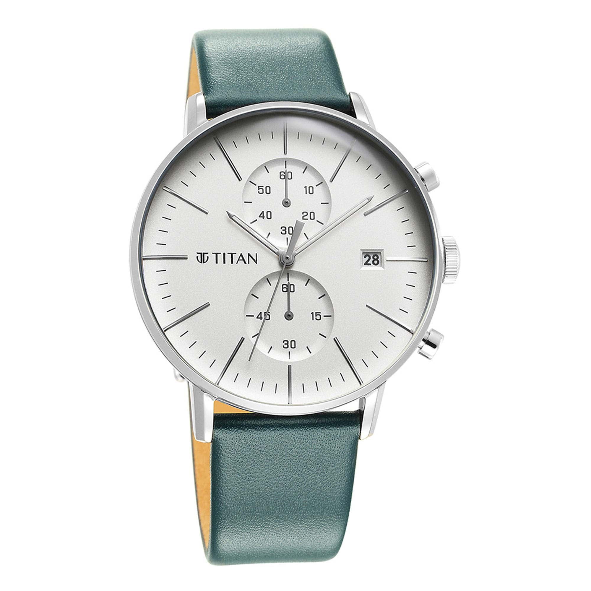 Titan Quartz Chronograph Silver Dial Leather Strap Watch for Men