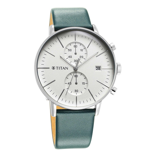 Titan Quartz Chronograph Silver Dial Leather Strap Watch for Men