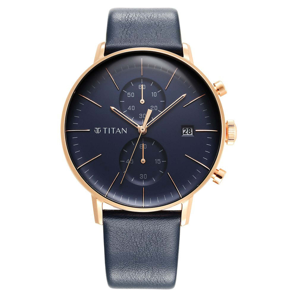 Titan Infinity Display Blue Dial Chronograph Leather Strap watch for Men