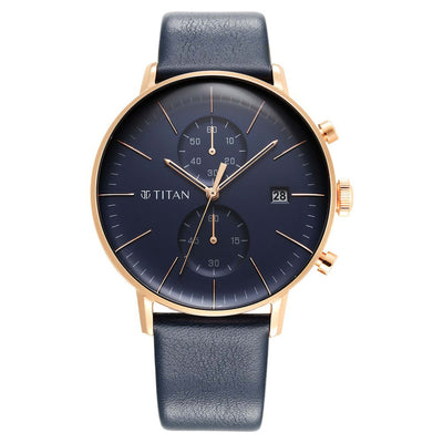 Titan Infinity Display Blue Dial Chronograph Leather Strap watch for Men