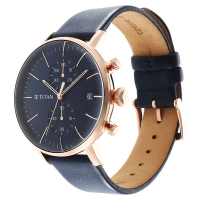 Titan Infinity Display Blue Dial Chronograph Leather Strap watch for Men