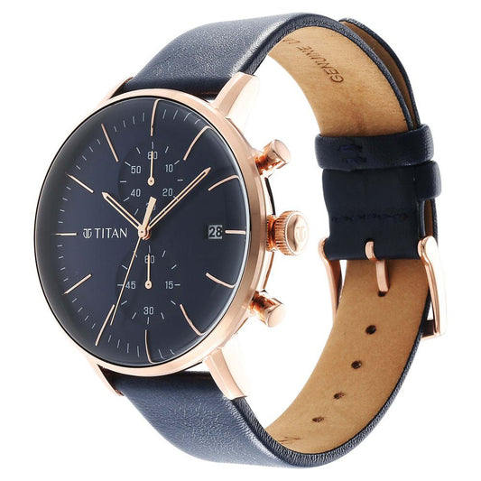 Titan Infinity Display Blue Dial Chronograph Leather Strap watch for Men