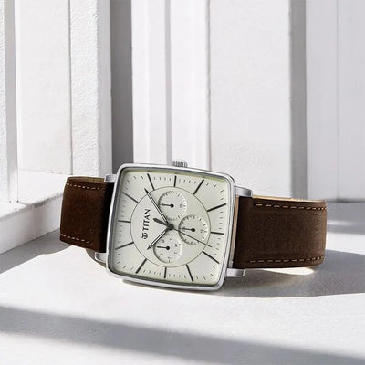 Titan Avant Garde Quartz Multifunction Silver Dial Leather Strap watch for Men