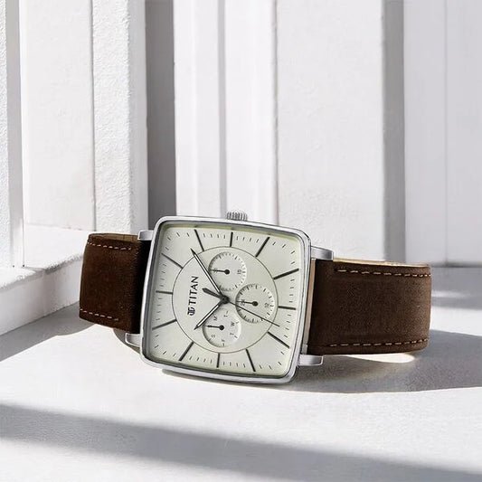 Titan Avant Garde Quartz Multifunction Silver Dial Leather Strap watch for Men