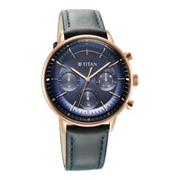 Titan Light Leathers Quartz Multifunction Blue Dial Stainless Steel Strap Watch for Men