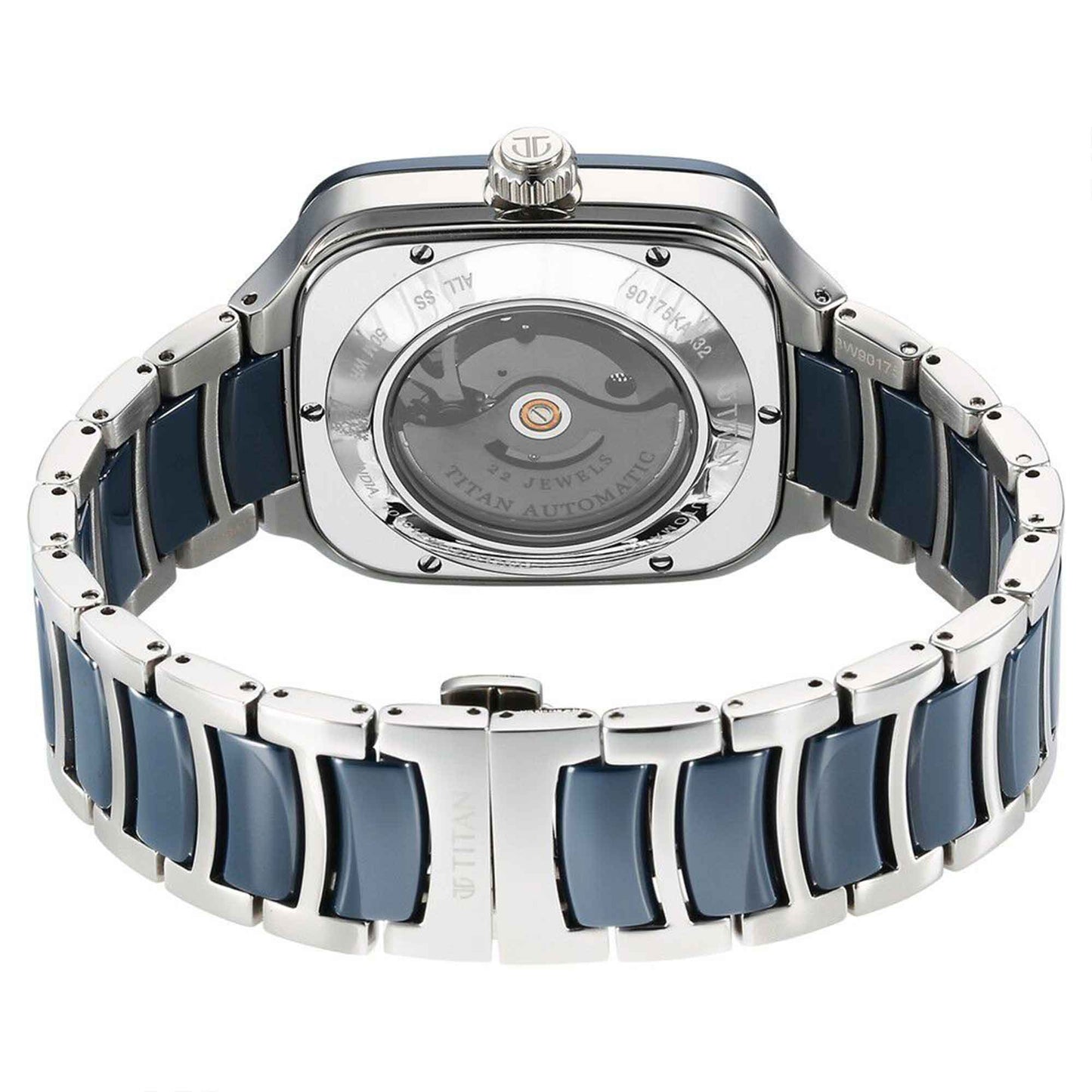 Titan Ceramic Fusion Automatic Square Blue Dial Rose Gold Dual-Toned Stainless Steel Bracelet Watch for Men